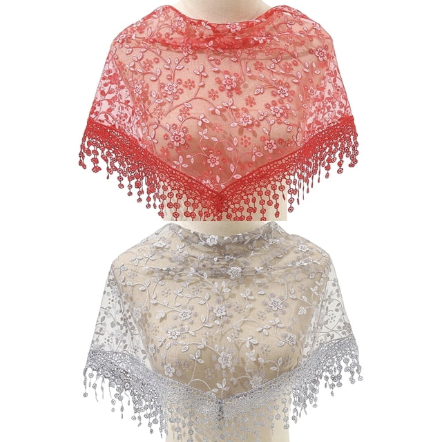 relayinert Voiles Catholiques en Polyester pour Femmes, Inspirés Vintage, avec Franges, Gris et Rouge