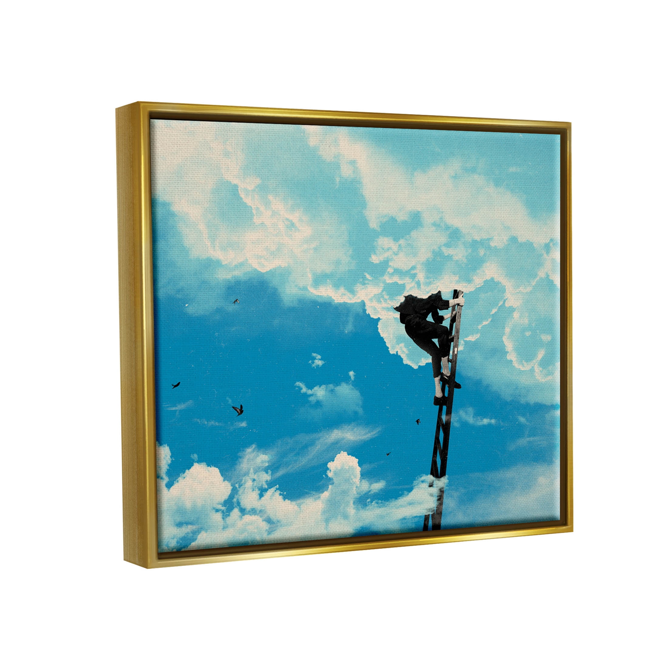 Stupell Industries Climbing Ladder Into Clouds Concept Graphic Art Metallic Gold Floating Framed Canvas Print Wall Art, Design by Matheus Lopes Castro