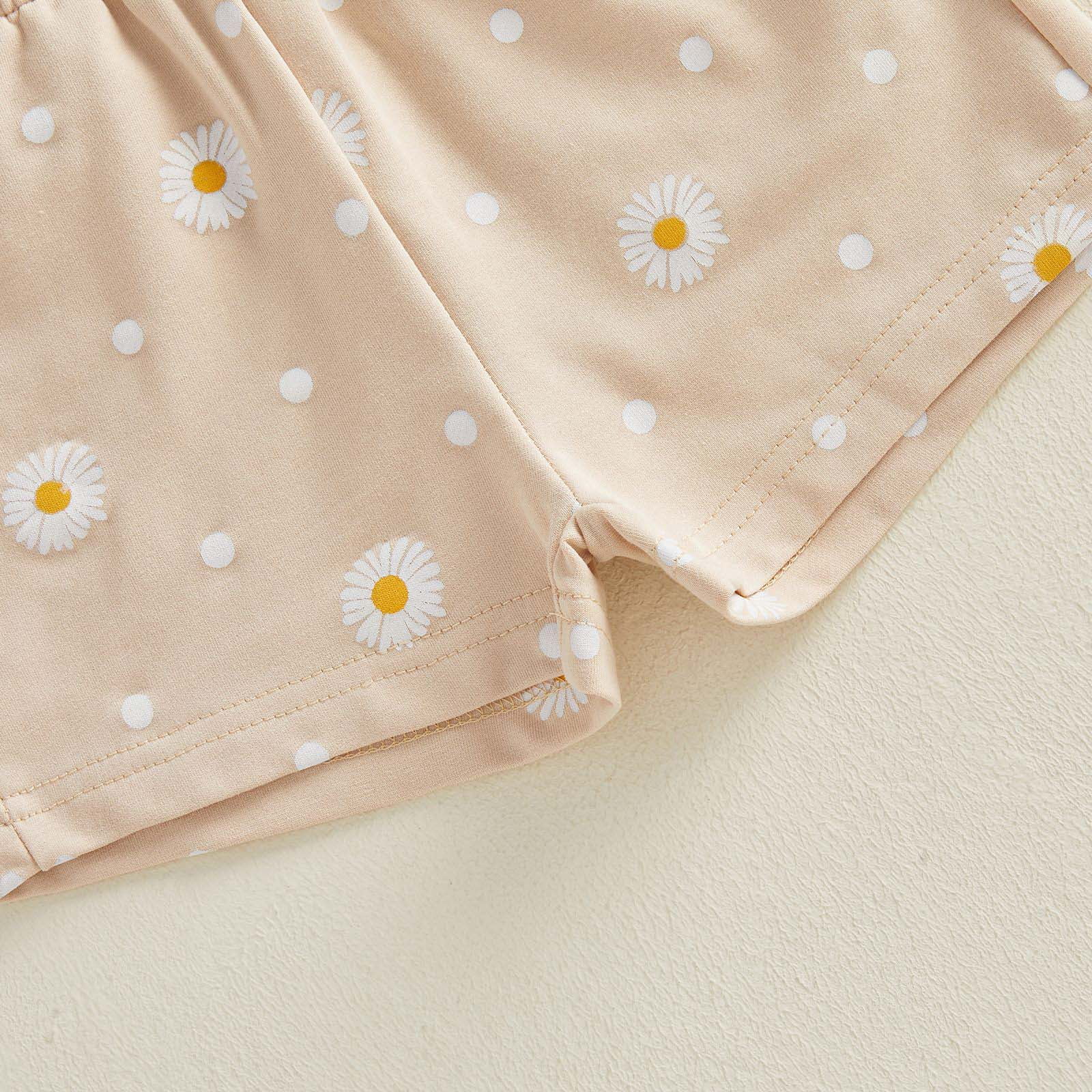 Faraee Toddler Baby Girl Summer Clothes Cotton Daisy Tee Tops Elastic Flowy Elastic Waist Shorts Outfits 2Pcs Casual Homewear Beige 18-24 Months