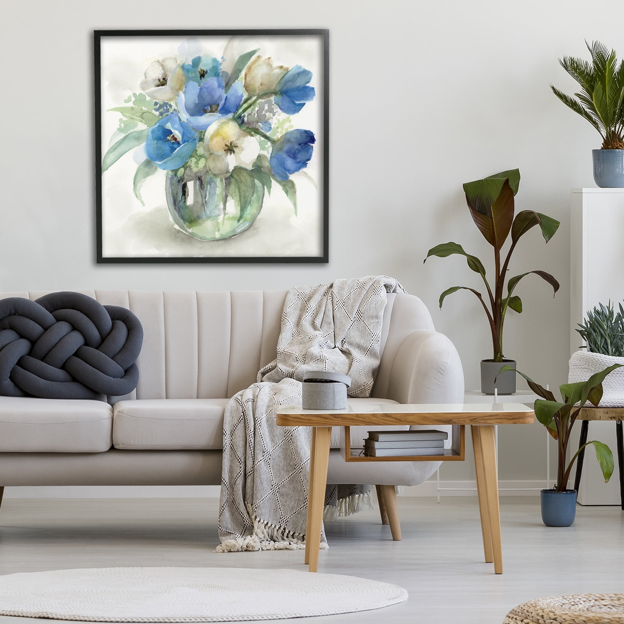 Stupell Industries Blue Tulip Watercolor Bouquet Black Framed Giclee Art, design by Nan