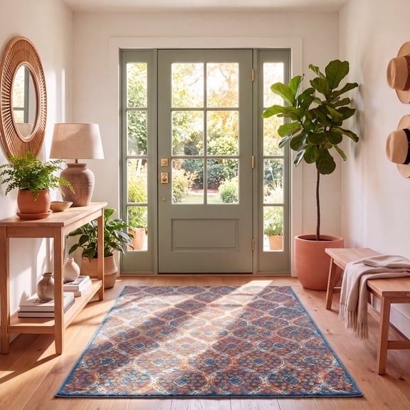 Safavieh Madison Ivy Geometric Area Rug, Blue/Orange, 5'1" x 7'6"