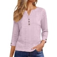 thumbnail image 2 of Hxlamzoo Women's 3/4 Length Sleeve Blouses V-Neck Solid Jacquard Button Elegant Tops, 2 of 9