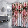 thumbnail image 4 of LVRLVR 4pcs Pink Rose Floral Fabric Shower Curtain Rug Set - Bohemian Flower Bath Mat Bathroom Decoration,Pink, 70.8" × 70.8", 4 of 9