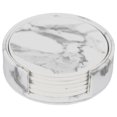 thumbnail image 1 of 6 Pcs Coasters Marble Pu Leather Round Heat Insulation Table Placemat Drink Coasters Cup Mats For Home Table Kitchen Decor, 1 of 4