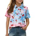 thumbnail image 6 of Hearthz Polo Shirts for Girls Cherry Floral Printed Short Sleeve Cute Shirts for Girls Lapel Collar Teen Girl Trendy Clothes School Uniform 11-12Y, 6 of 7