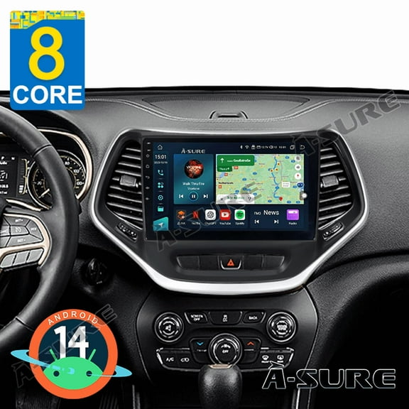 10.1" Android 14 Car Radio Stereo for Jeep Cherokee KL 2014-2018, 4 64GB Wireless CarPlay Android Auto GPS Navi WiFi Bluetooth DSP RDS SWC