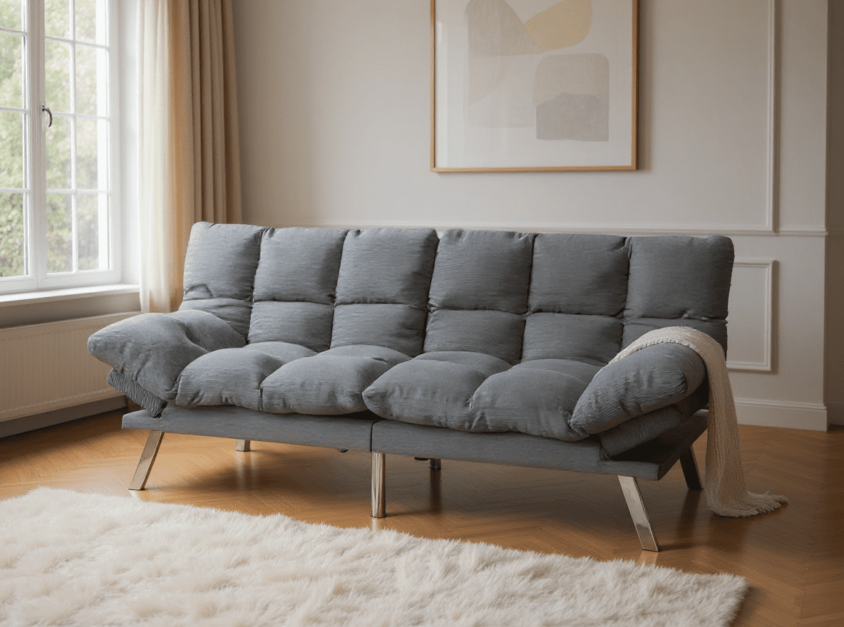 Gewnee 67.3 Inch Corduroy Convertible Sofa Bed,Upholstered Futon Couch with Adjustable Backrest,Suitable for Small Apartment,Dorm,Office,Gray