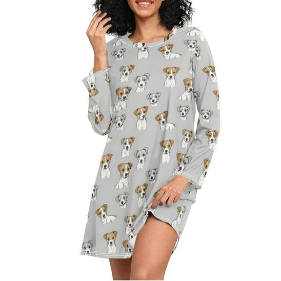 joogoo Dog Doodle Women's Long Sleeve Nightgown Sleepwear L