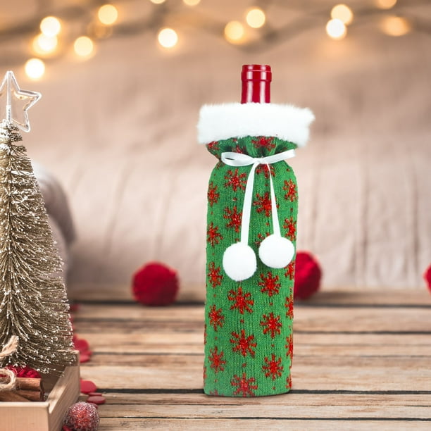 Lot de 3 sacs de Noël pour bouteille de vin | Décoration de Noël en feutre pour bouteille de vin – Sacs mignons avec cordon de serrage pour bouteille de vin et