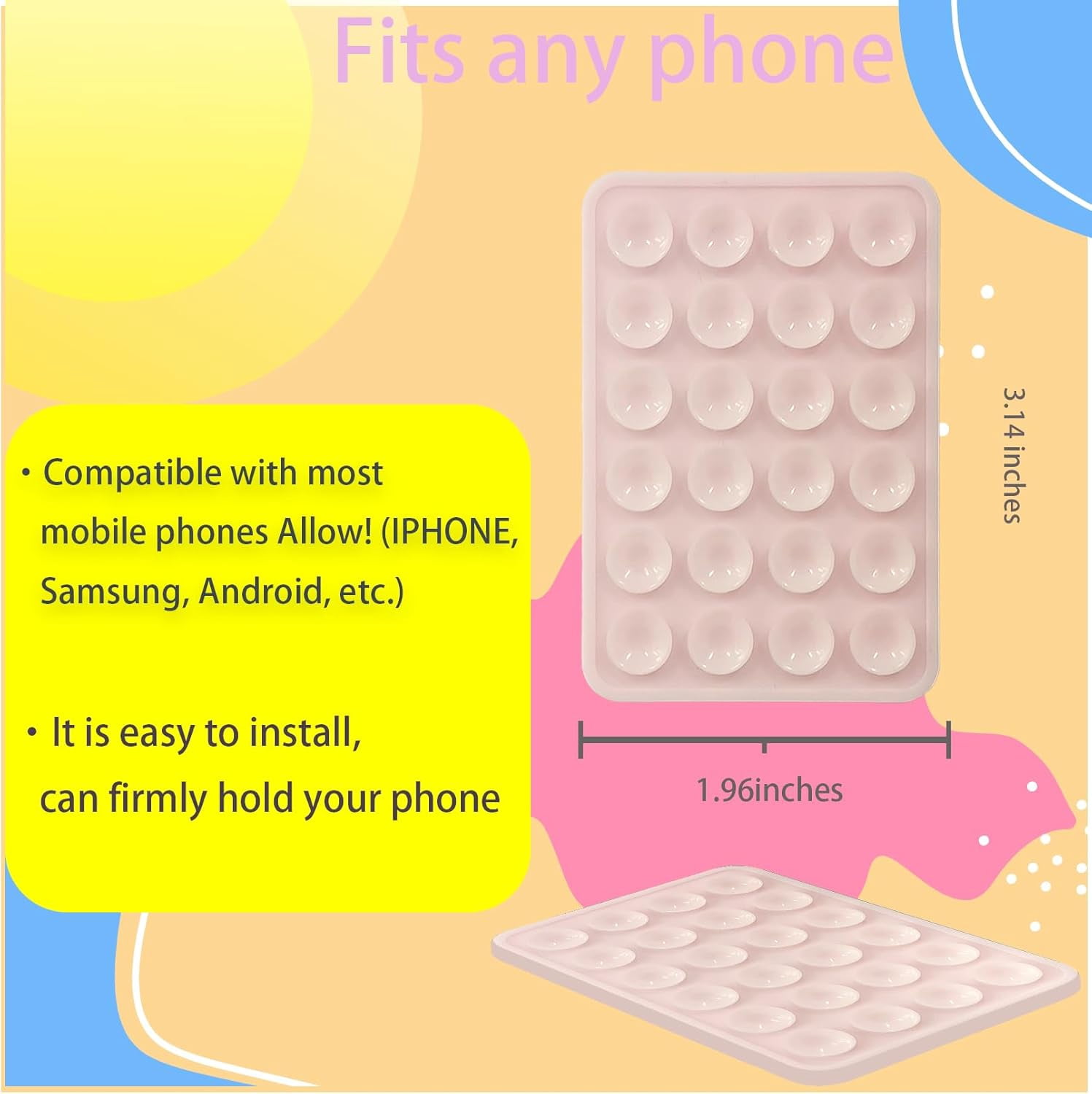MKEUDQ-Silicone Suction Phone Case Mount,Non Slip Sticky Phone Grip Holder for Selfies and Videos, Hands-Free Strong Grip for iPhone and Android Light Pink