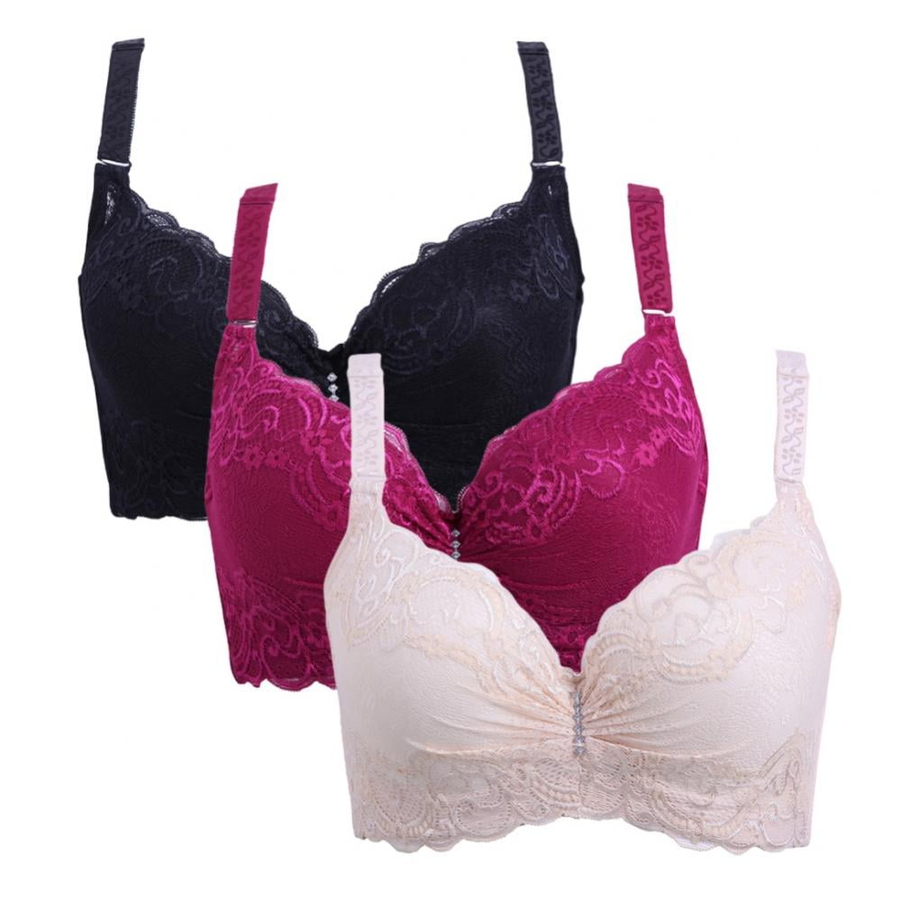 Women's Plus Size Lace Bra (80C to 105D) Breathable Push up Bralette 3/4  Thin Mold Cup