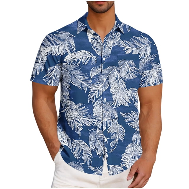 Styesk T-Shirts pour Homme Mode Décontractée Col Rabattu Impression Hawaïenne Manches Courtes Cardigan à Boutons