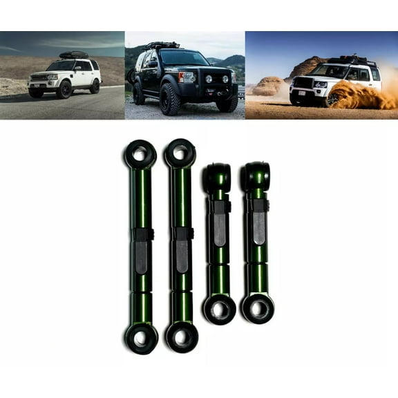 ANODIZED GREEN ALUMINUM FULLY ADJUSTABLE WITH TWO SETTINGS SUSPENSION LIFT RODS KIT COMPATIBLE WITH LAND ROVER LR3 / DISCOVERY 3 2005-2009 & LR4 / DISCOVERY 4 2010-2016, PART # DA7531 / DA7531GREEN