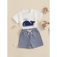 thumbnail image 5 of Baby Toddler Boy Shorts Set 6 12 18 24 Months 2T 3T Whale/Dinosaur/Turtle Short Sleeve T-shirts Striped Elastic Waist Shorts 2 Piece Summer Outfit, 5 of 9