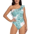 thumbnail image 2 of Picia Swan And Flowers4 Pattern Women's One Piece Swimsuits,One Shoulder Swimwear Asymmetric ,Ruffle Monokinis Bathing Suits,High Waisted Flattering Bathing Suits-Small, 2 of 8