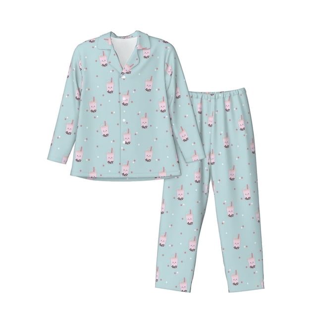 Balery Milk Tea Pijama para Hombre de Dos Piezas con Manga Larga, Conjunto de Dormir y Descanso Suave con Bolsillos-Small