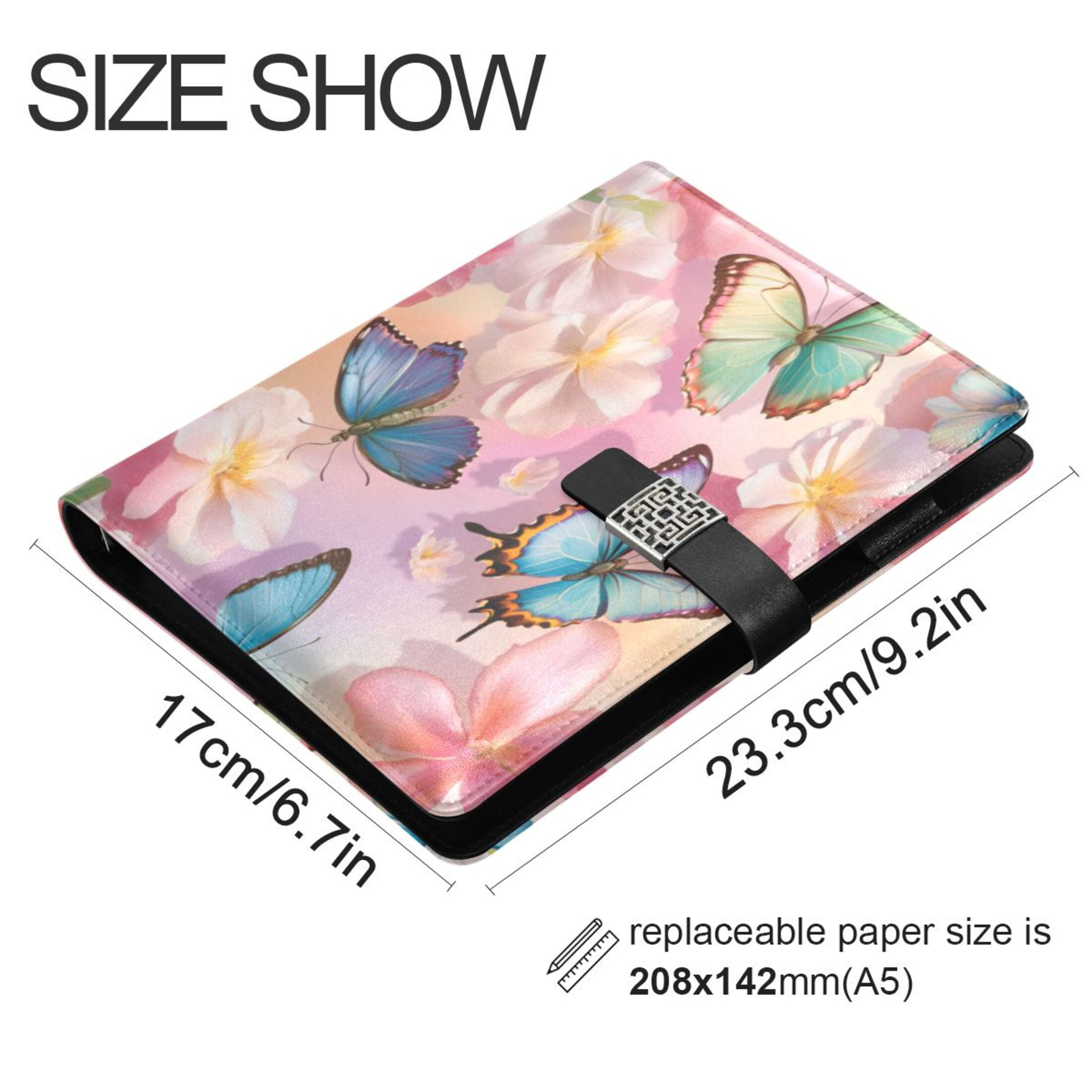 Leather Planner Leather Notebook Notebook Journal Binder Design Pen Pocket Design Convenient for Storage Light Pink Rainbow Butterfly