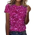 thumbnail image 2 of YMNXA Women's T Shirt Sequin Round Neck Short Sleeve Comfortable Breathable Top For Celebration And Daily Wear,Hot Pink,Xxl, 2 of 4