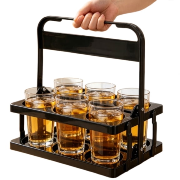 Gogcaro 6 Cup Portable Drink Carrier Suitable for Take Out Delivery Drivers, Reusable Cup Holder with Handle,Perfect Plastic take Out Carriers delivery, Black
