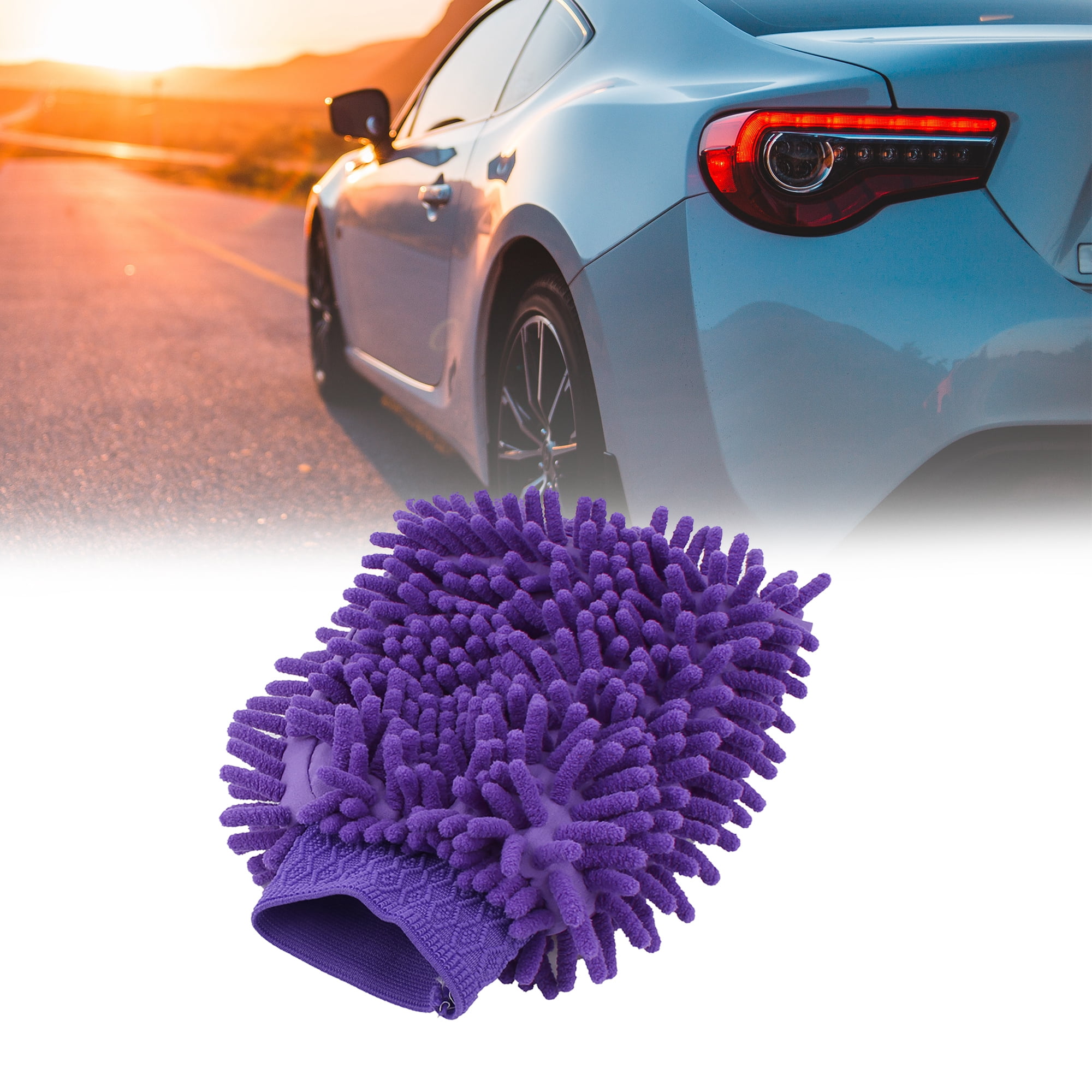 Unique Bargains Purple Brush Microfiber Washing Glove Car Dusting Cleaning Mitt Mittens