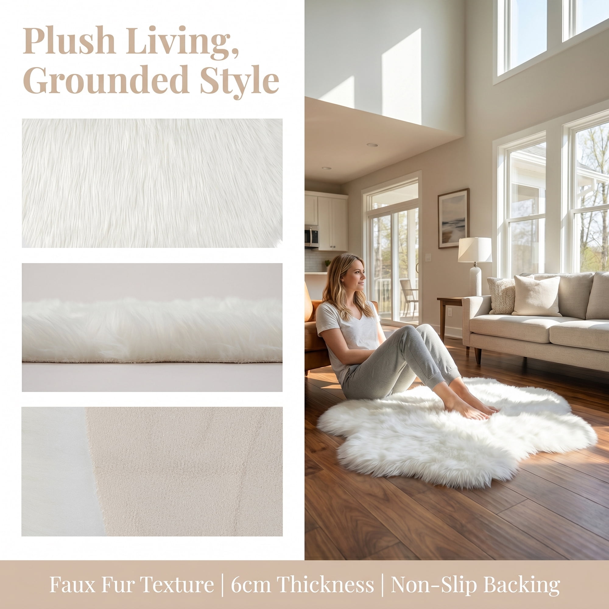 Unique Bargains Soft Shaggy Area Rug Washable Fluffy Bedroom Rug Non Slip 35" x 24" White