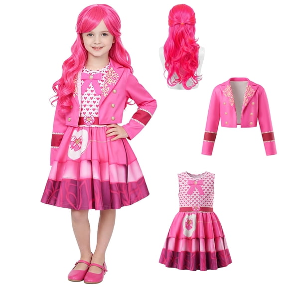 Rise of Red Cosplay Costume Pink Princess Dress Halloween Costumes Sleeveless Skirt with Wig and Jacket Movie Character Halloween Cosplay, 110