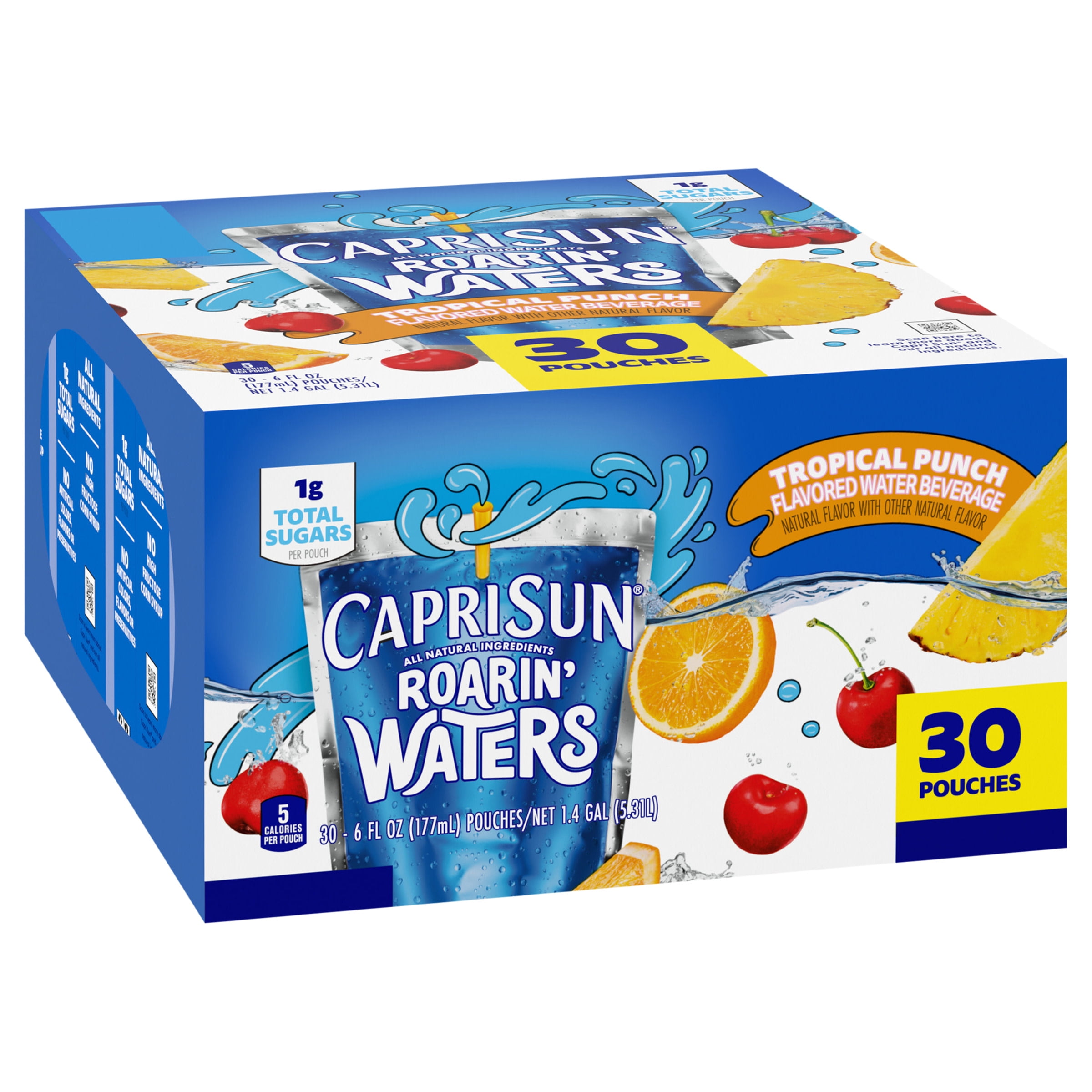 Capri Sun Roarin' Waters Tropical Tide Flavored Water Kids Drink Pouches,  30 Ct Box, 6 fl oz Pouches