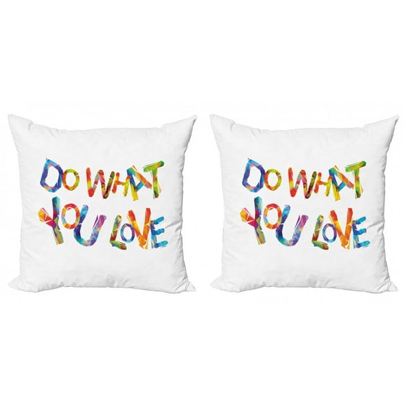 Love What You Do Throw Pillow Cushion Cover Pack of 2, Colorful Letters Pattern Polygonal Arrangement Angular Triangle Shapes, Zippered Double-Side Digital Print, 4 Sizes, Multicolor, by Ambesonne