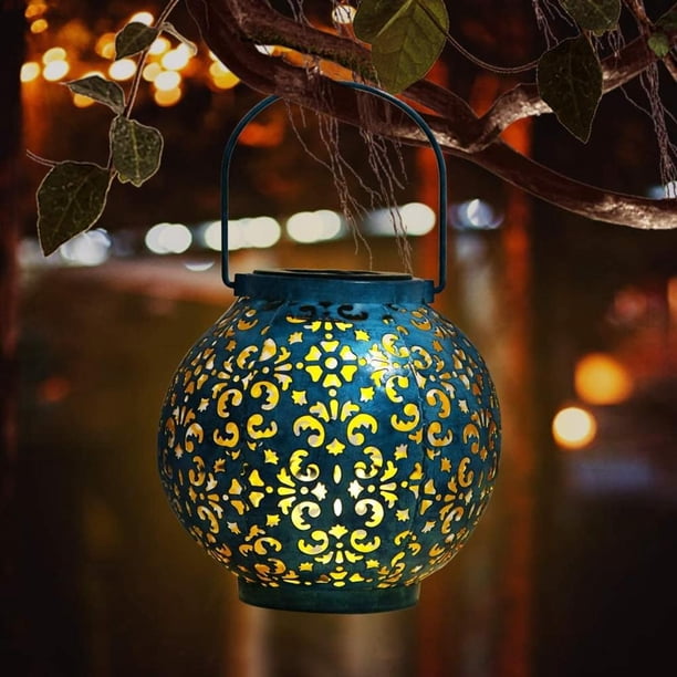 Luces decorativas para exteriores que funcionan con energía solar, lámpara de mesa de metal resistente al agua con un encantador diseño barroco, energía 100 % solar, pintura a prueba de óxido para la
