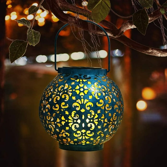Luces decorativas para exteriores que funcionan con energía solar, lámpara de mesa de metal resistente al agua con un encantador diseño barroco, energía 100 % solar, pintura a prueba de óxido para la