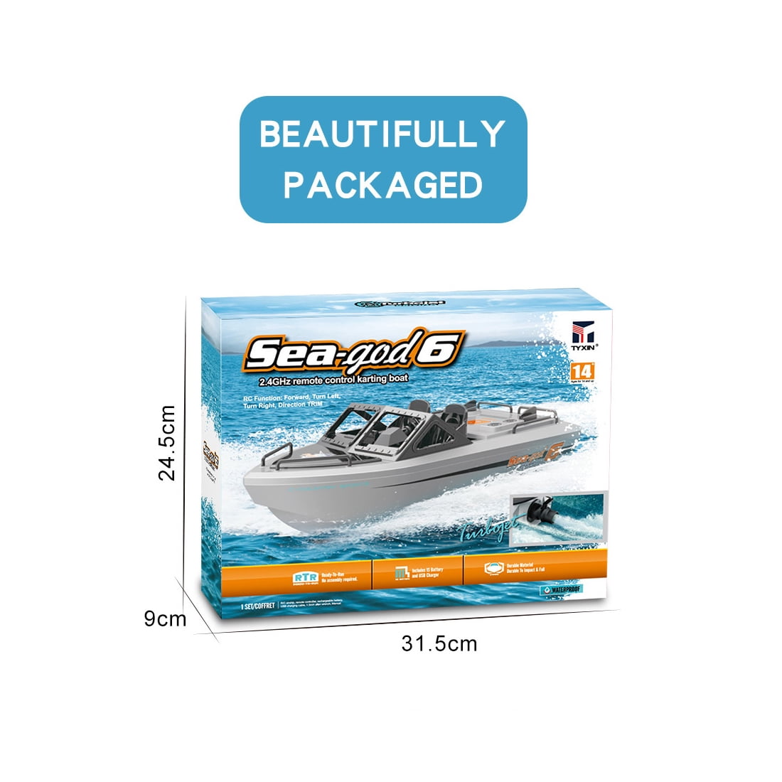 1/12 High Speed RC Jet Boat, Brushless Motor Watercraft Electric Remote Control Boat with Safe Internal Propeller, 2.4GHz 50m Range, Long Endurance Summer Water Toy (Gray)
