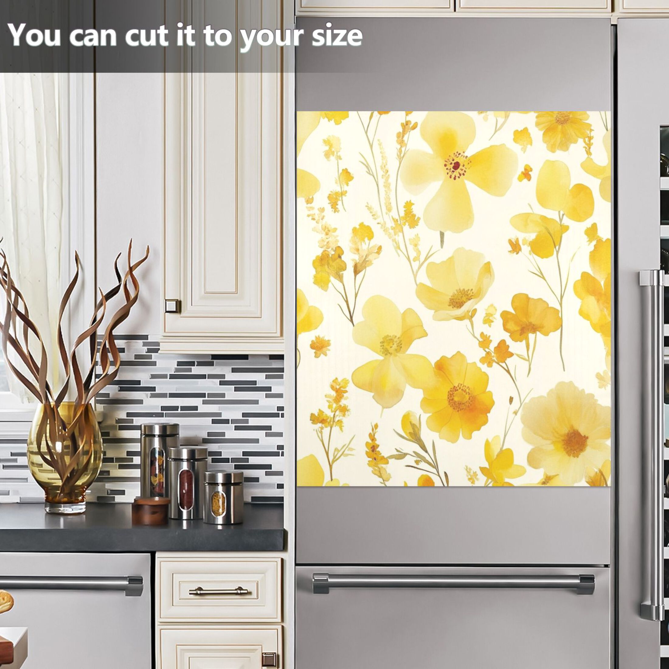 Dishwasher Magnetic Sticker 23x26 Inch Refrigerator Magnetic Sticker Washing Machine Magnetic Sticker Kitchen Panel Magnetic Sticker Home Decor Yellow Flowers Seamless