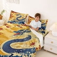 thumbnail image 3 of Feelyou Retro Chinese Dragon Full Size Sheets for Kids Boys Teens, Ukiyo Wave Blossom Bed Sheets, Gold Blue Red, 4-Piece, 3 of 5