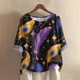 thumbnail image 2 of Mardi Gras Shirts for Women Carnival Mask Print Short Sleeve Graphic Tee Feathers Print Crew Neck Party Tops Black 2XL, 2 of 4