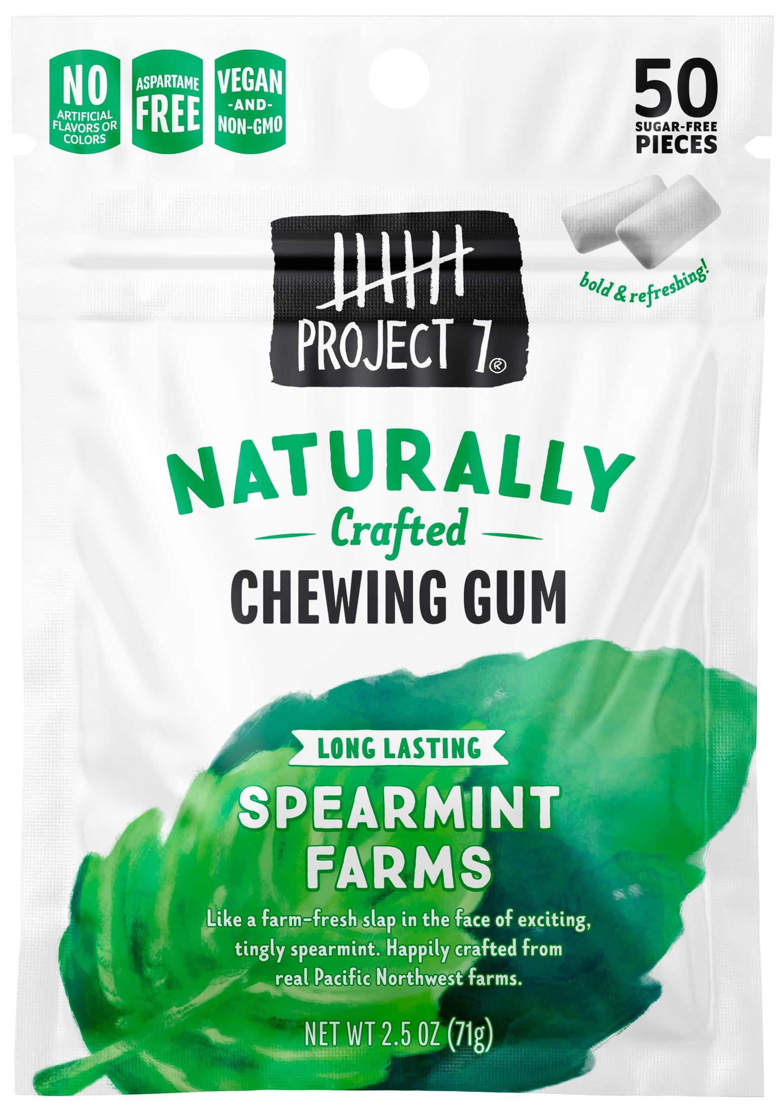 Project 7 Spearmint Farms Sugar Free Chewing Gum, 50 Pieces