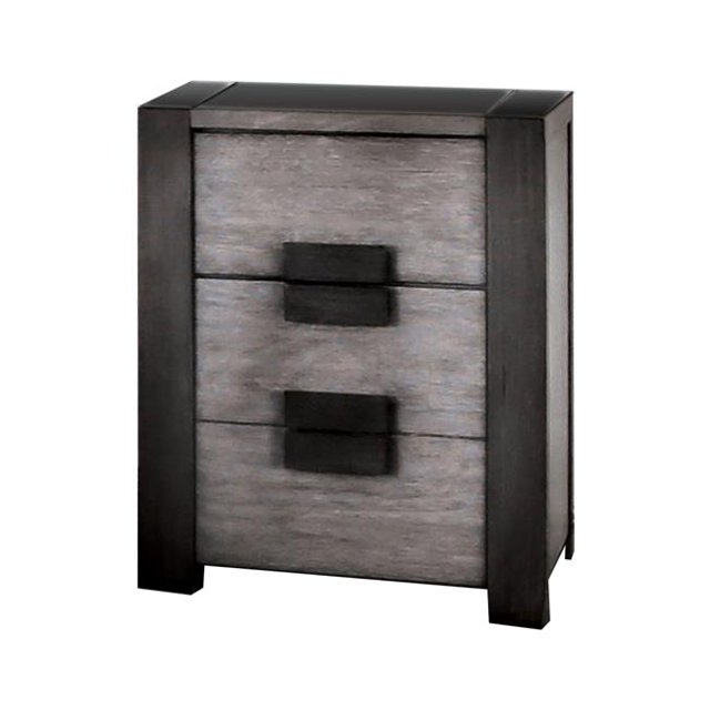 Table de Chevet en Bois avec Rangement à 3 Tiroirs, Gris et Noir