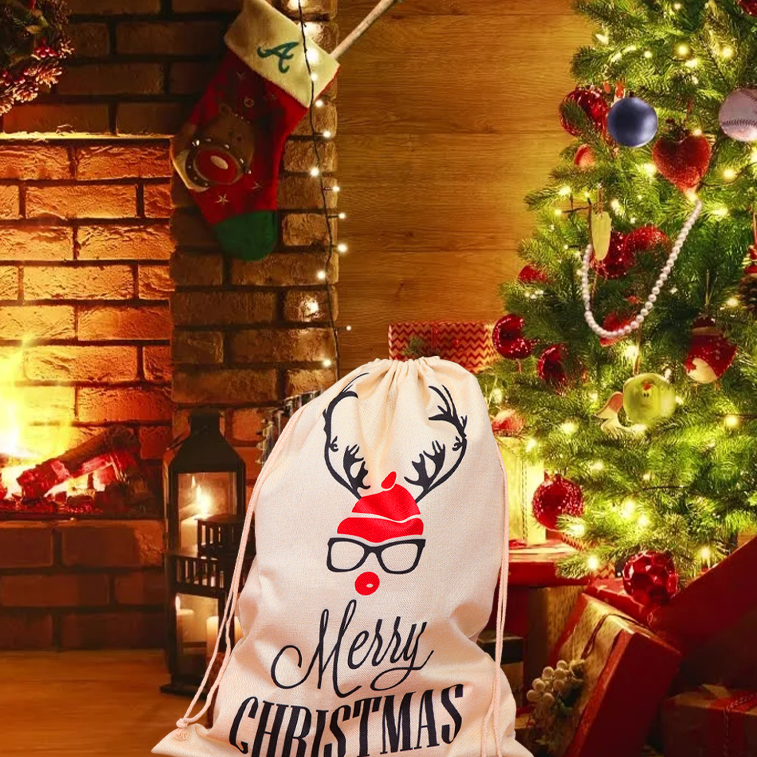 Canvas Santa Sack, 18.5 X 25.5 Inch Large Santa Bags for Gifts, Personalized  Christmas Sacks for Presents with Drawstring（3 pack) 