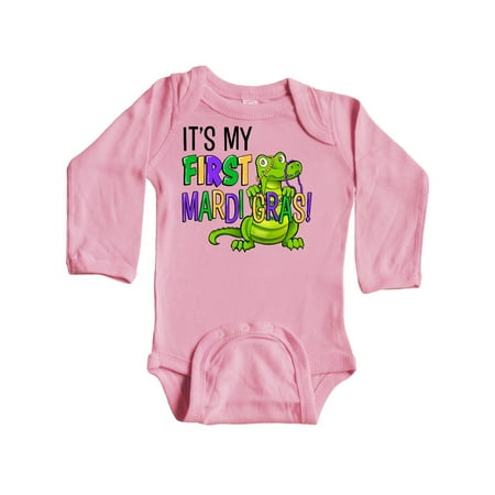 

Inktastic My 1st Mardi Gras Cute Alligator with Beads Gift Baby Boy or Baby Girl Long Sleeve Bodysuit