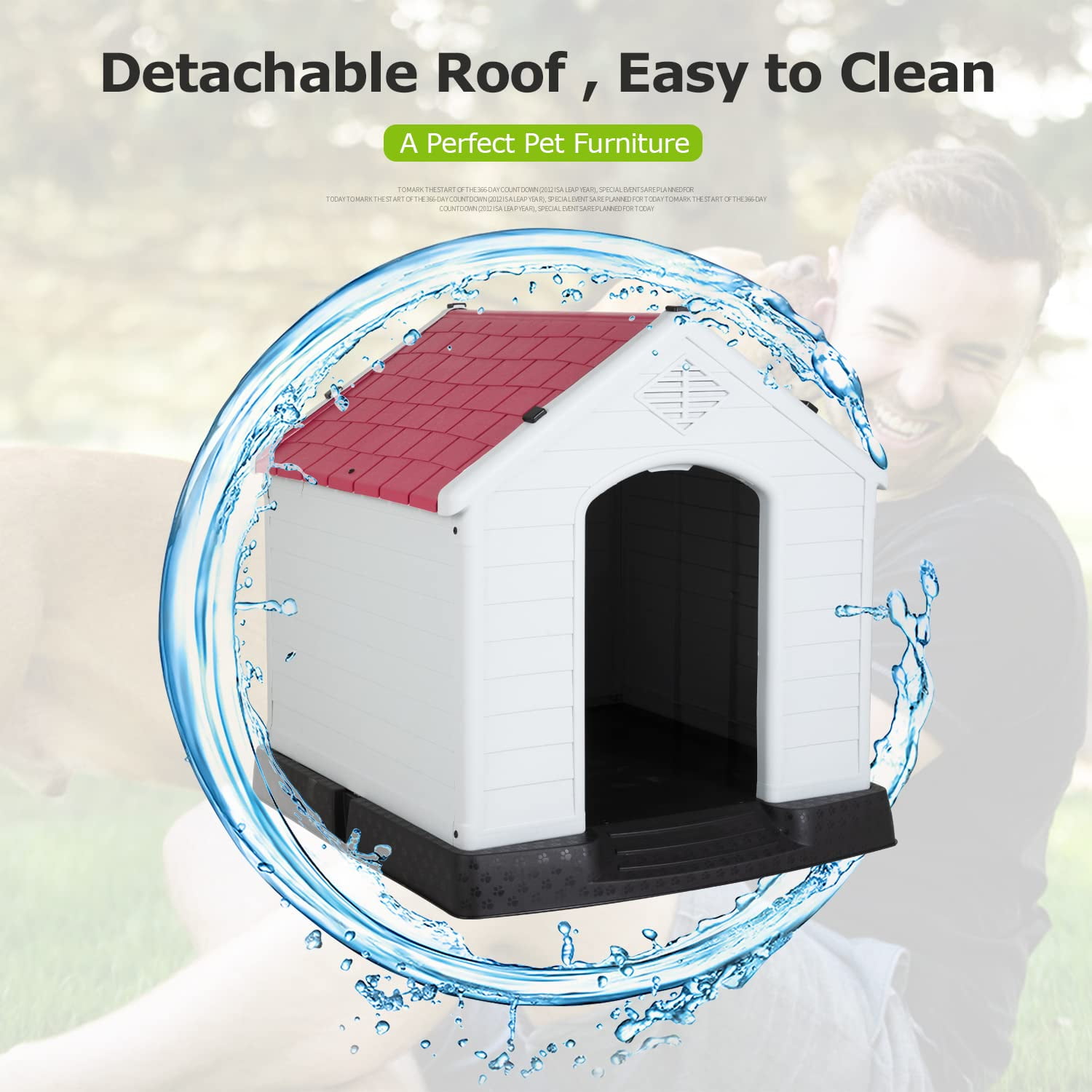 Large Dog House Plastic Dog Kennel Indoor Outdoor for Large Dogs, 39 inch All Weather Doghouse Puppy Shelter with Air Vents and Elevated Floor Ventilate,Red