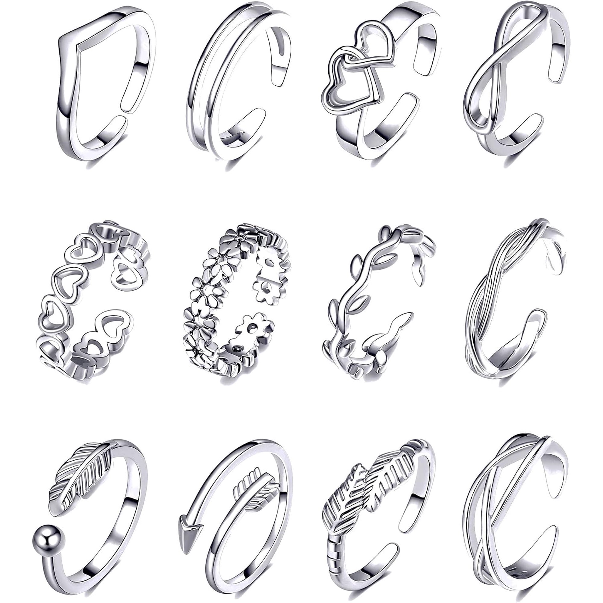 12PCS Gold Toe Rings for Women Non Tarnish Adjustable Open Set