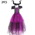 thumbnail image 1 of Disfraz de bruja morada para niñas, vestido de malla con cola, disfraz de Maléfica de lujo para niñas, fiesta de Halloween, ropa de cosplay de Disney para niños de 2 a 12 años, 1 of 4