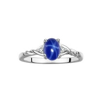 RYLOS Rings for Women Silver Classic Style Birthstone Ring 7X5MM Oval Gemstone &  Diamonds September Blue Star Sapphire Jewelry for Women Size 9