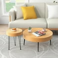 thumbnail image 2 of Costway Round Coffee Table Set of 2 End Table Natural Finish for Living Room Natural, 2 of 9
