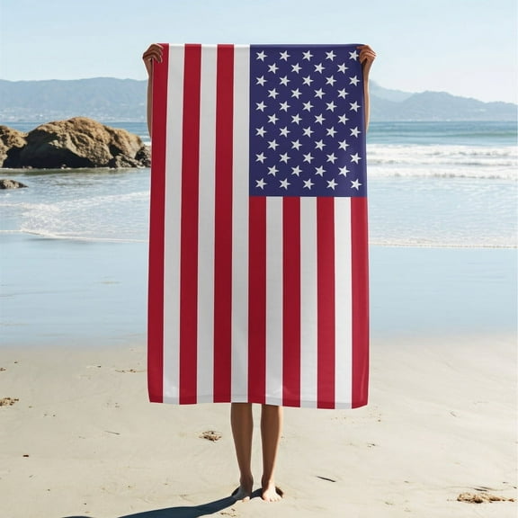 Adult Beach Towel, Modern Simple Beach Towel, American Flag Print Bath Towel