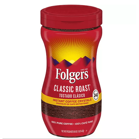 Folgers Instant Coffee Crystals, Classic Roast, 16 Ounce