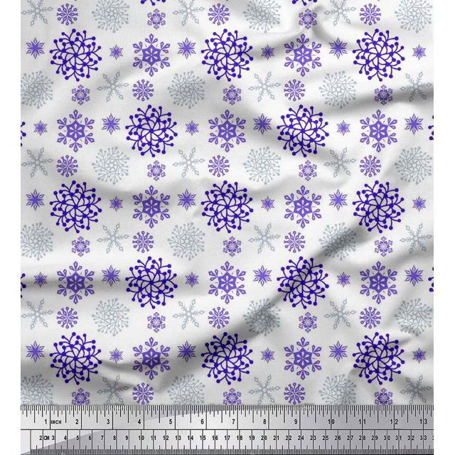 Soimoi Viscose Chiffon Fabric Snowflake Artistic Decor Fabric Printed Yard 42 Inch Wide