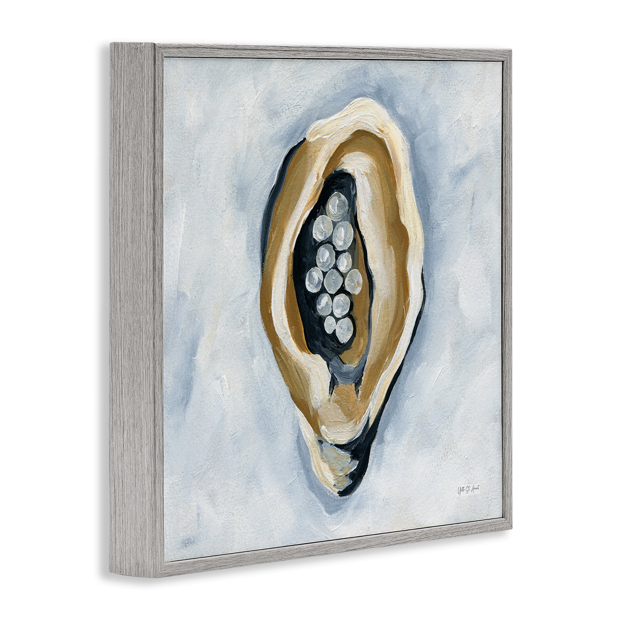 Stupell Industries World Is Your Oyster Coastal Painting Gray Framed Art Print Wall Art, 17 x 17