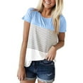 thumbnail image 2 of Horkkom T Shirts for Women Summer Striped Color Block Crew Neck Short Sleeve Shirts Loose Basic Tee Blouses Sky Blue L, 2 of 4