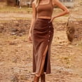 thumbnail image 4 of ClodeEU Womens High Waist Slit Pencil Midi Skirt ,Elastic Waistband Bodycon Skirts Brown,Womens Plus S, 4 of 5