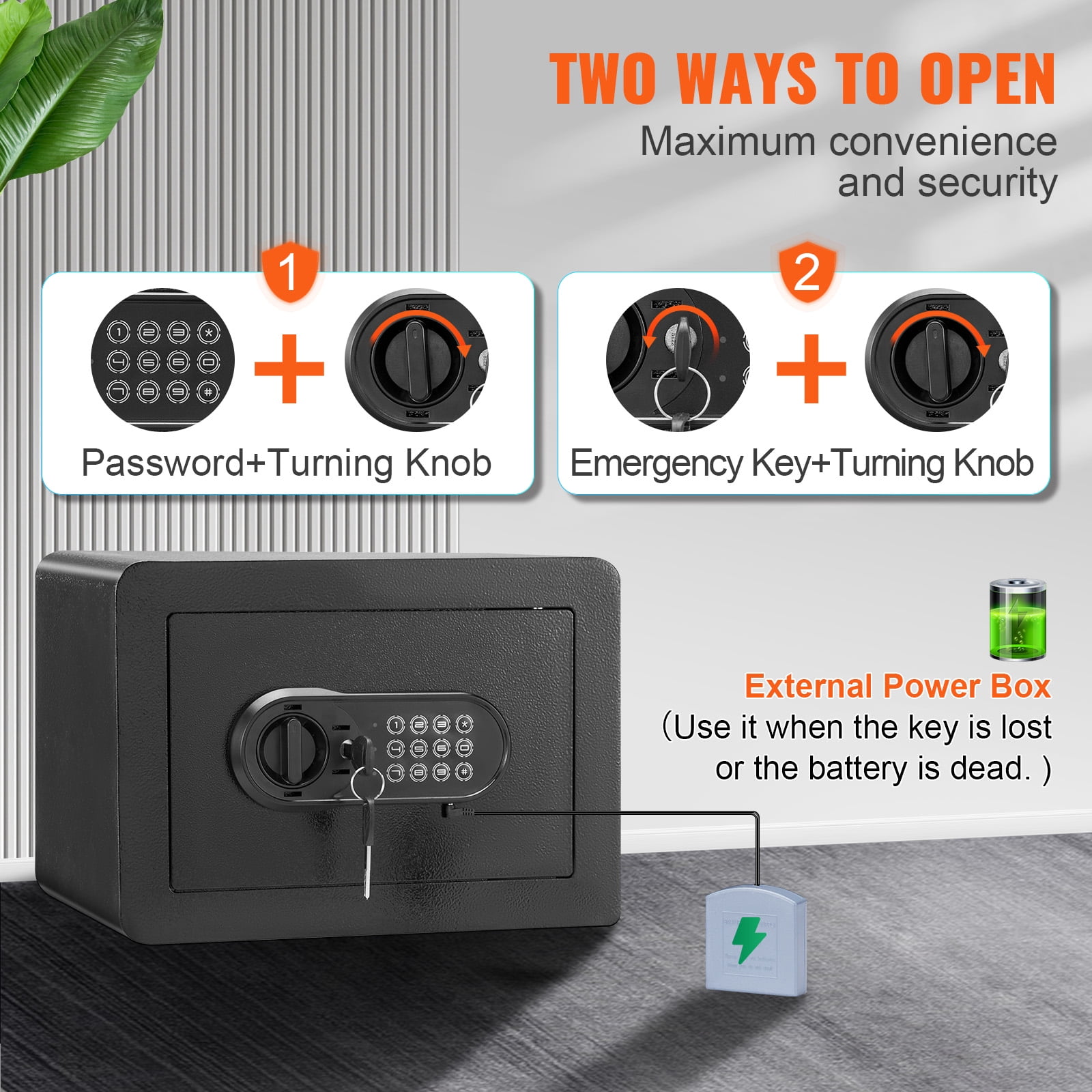 KFFKFF Safety Box, 0.5 Cubic Feet Residential Security Box, Steel Protection Box with Digital Lock and 2 Keys, Wall-Installed Storage Box for Money, Precious Metals, Jewelry
